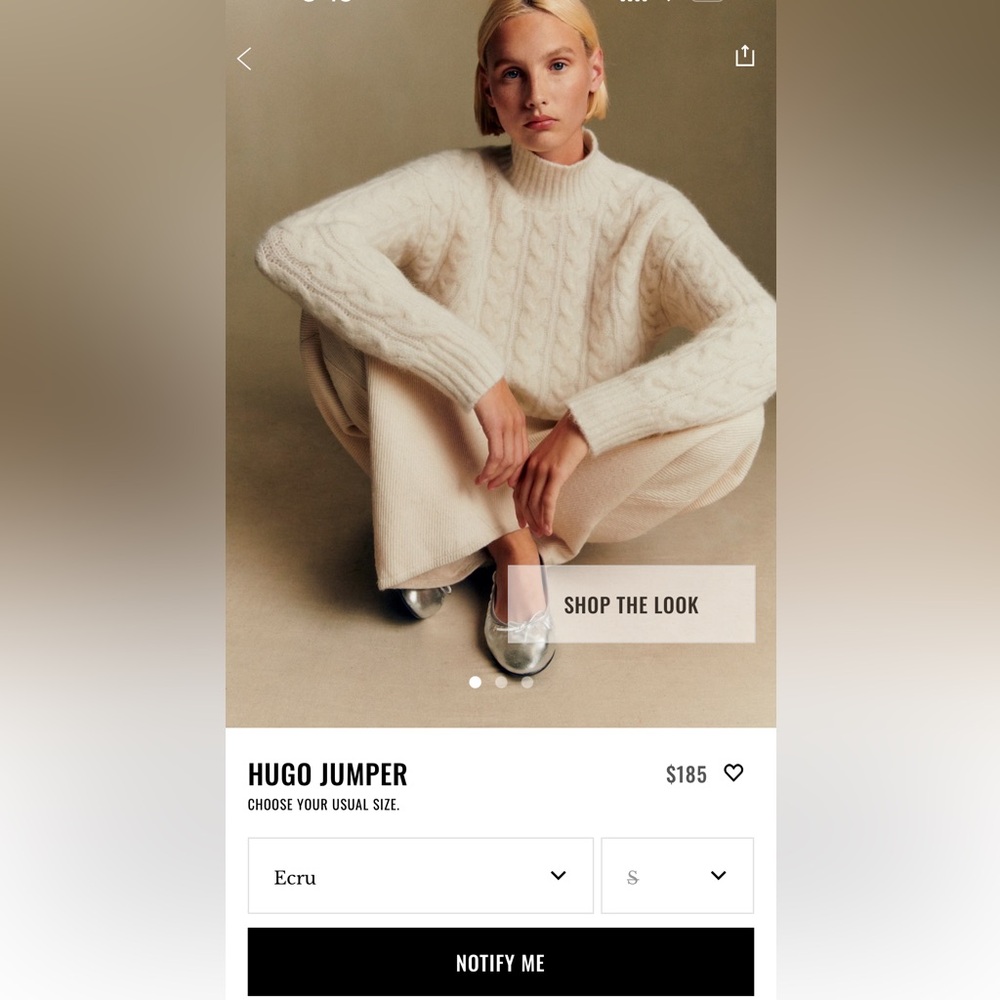 Sezane HUGO Ecru Cable Knit Jumper size S SOLDOUT